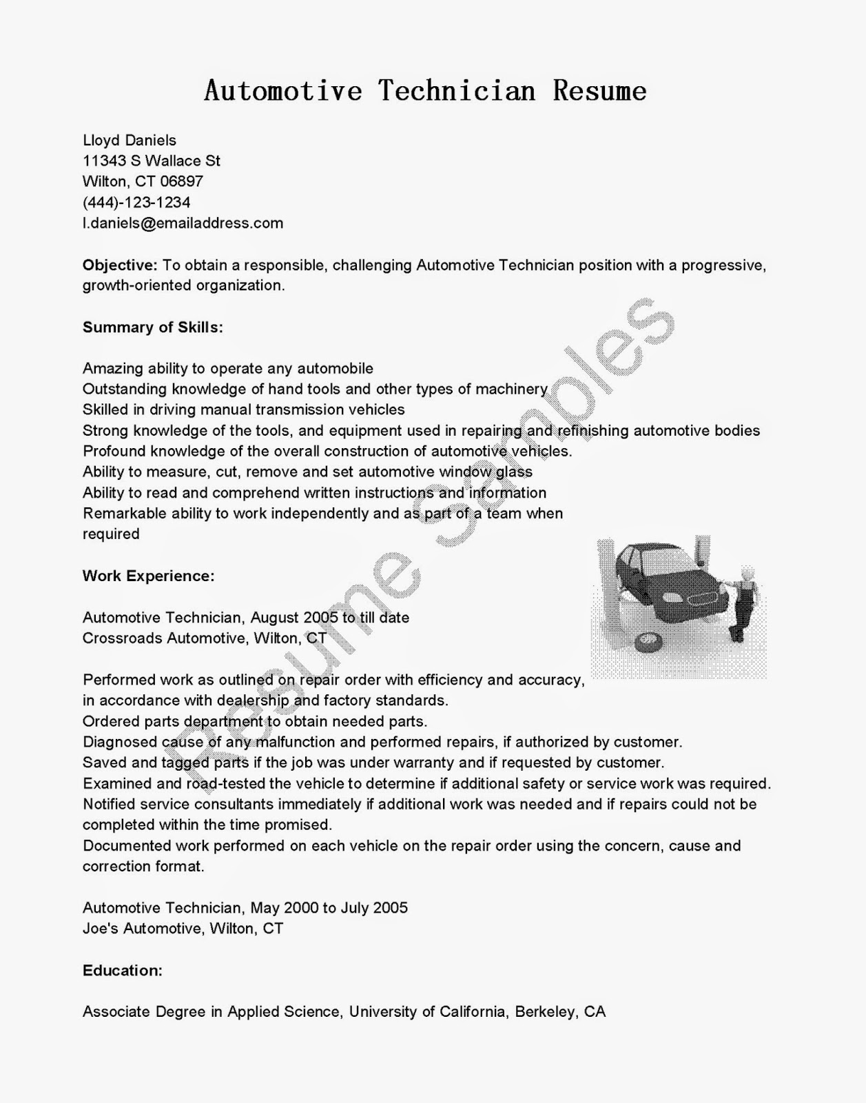 Auto technician sample resume